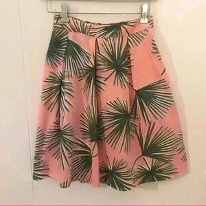 A New Day Pink Palm Leaf Pleated Flare Skirt
